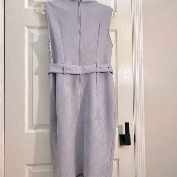 Hego Sleeveless Blazer Dress Gray XL Gold Buttons Belted High Slit Sexy NWT - Picture 8 of 11